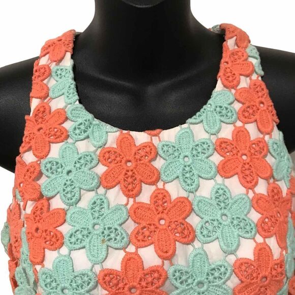 Lilly Pulitzer Orange Teal Crochet Feminine Spring Time Floral Dress Size 2 Barb - Picture 4 of 13